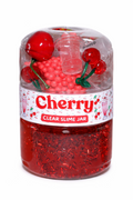 Cherry sensory slime jar with glossy red slime and cherry-themed charms