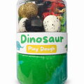 Dinosaur sensory dough jar with mini dinos and themed accessories for prehistoric imaginative play