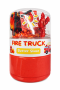 Handmade fire truck butter slime with soft texture and rescue-themed sensory mix-ins