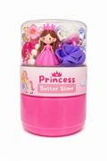 Princess butter slime with royal charms and fairy tale-themed accessories in a portable double-sided jar