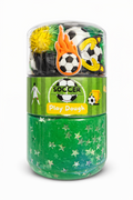 Soccer play dough jar with handmade sensory dough and fun soccer-themed accessories for kids creative play
