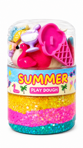 Summer play dough jar with handmade sensory dough and fun summer-themed accessories for creative kids play