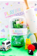 Garbage truck sensory play dough jar with mini trash truck accessories and handmade dough