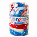 Patriotic USA sensory dough jar with red white and blue accessories and handmade play dough for kids